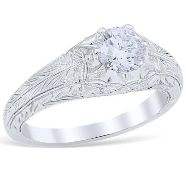  Solitaire Diamond White Gold Antique Style Engagement Ring Solitaire Ring