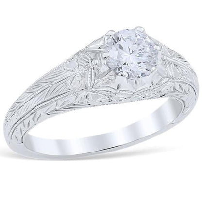  Solitaire Diamond White Gold Antique Style Engagement Ring Solitaire Ring
