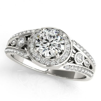 1.75 Carats Round Brilliant Diamonds White Gold 14K Engagement Fancy Ring Halo Halo Ring