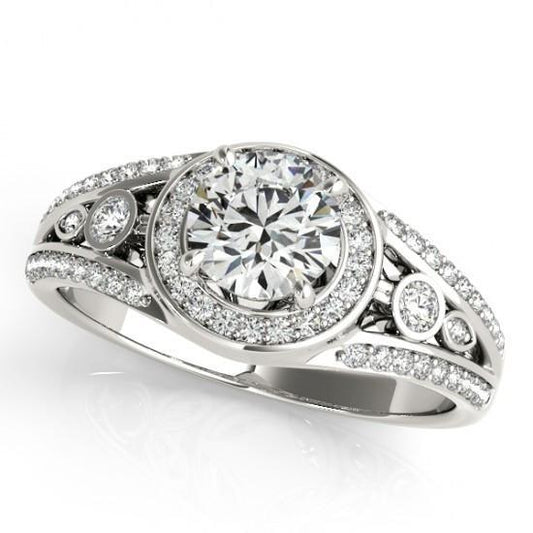 1.75 Carats Round Brilliant Diamonds White Gold 14K Engagement Fancy Ring Halo Halo Ring