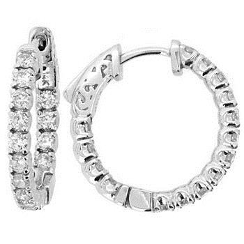 Amazing Ladies  Round Diamond Hoop Earring Solid White Gold 