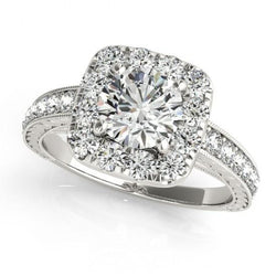 Natural  Halo Round Diamond Engagement Ring Antique Style 1.75 Carat WG 14K