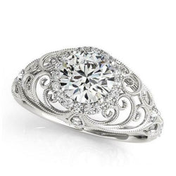 Natural  Vintage Style Round Diamond Ring 1.75 Carats White Gold 14K