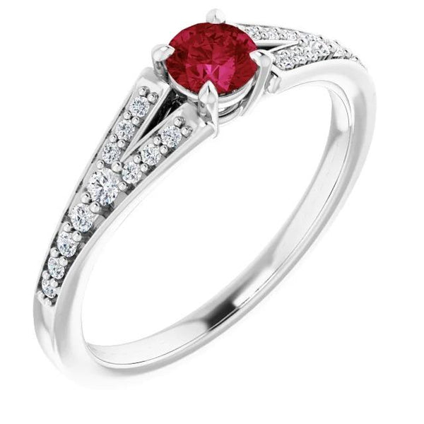 New Stylish Split Shank Round Ruby Ring White Gold  Gemstone Ring