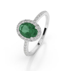 1.85 Ct Oval Cut Green Emerald With Natural Earth Mined Diamond Wedding Ring