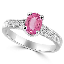 1.75 Ct Oval Pink Sapphire Diamond Vintage Style Wedding Ring Gold