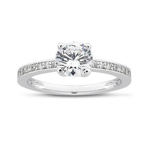 Round Diamond White Gold Solitaire With Accents  Solitaire Ring with Accents