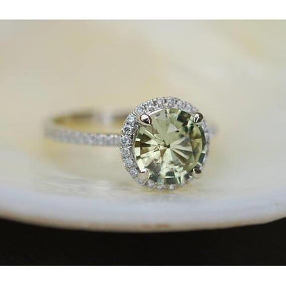  High Quality Round Green Sapphire Diamond Wedding  Gemstone Ring