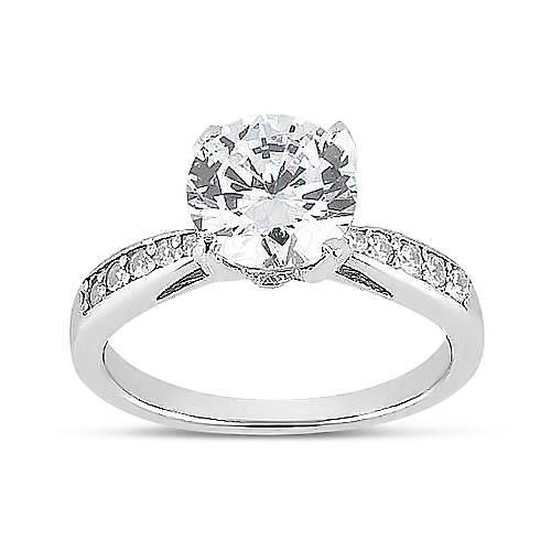  Natural Brilliant Engagement White Gold Diamond Solitaire Ring with Accents
