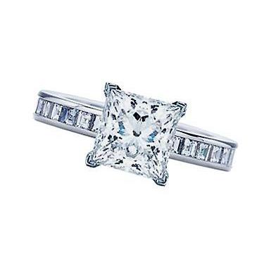 Diamonds Princess Cut Engagement Ring Gold Solitaire Ring with Accents