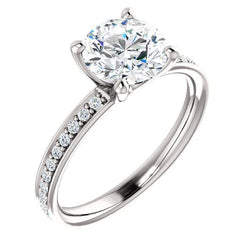 1.76 Carat Round Natural Earth Mined Diamond White Gold 14K Solitaire With Accents Ring