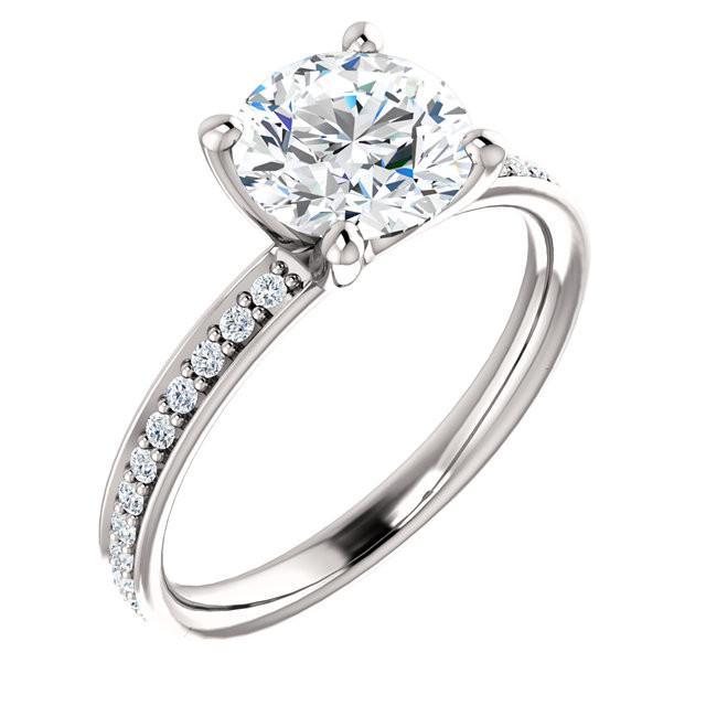 Lady’s Fancy Engagement White Gold Diamond Solitaire Ring with Accents