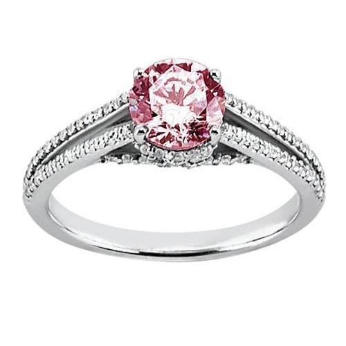 Brilliant Sparkling  Round Pink Center Diamond Anniversary Gemstone Ring Gemstone Ring