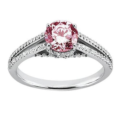 Brilliant Sparkling  Round Pink Center Diamond Anniversary Gemstone Ring Gemstone Ring