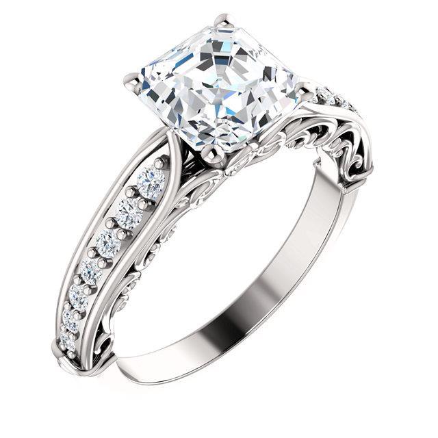  Natural Brilliant Engagement White Gold Diamond Solitaire Ring with Accents