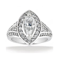 Natural  1.75 Ct Marquise Diamond Halo Wedding Ring
