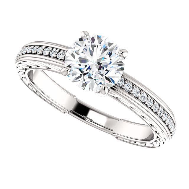  High Quality Twisted Sparkling Solitaire Ring with Accents White Gold Diamond