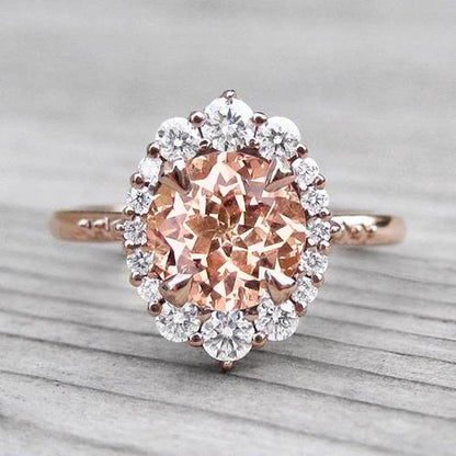   Morganite And Diamonds Ring High Quality  Gold Rose Gemstone Ring