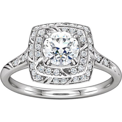 1.79 Cts. Round Diamonds Solitaire With Accents Halo Ring Halo Ring