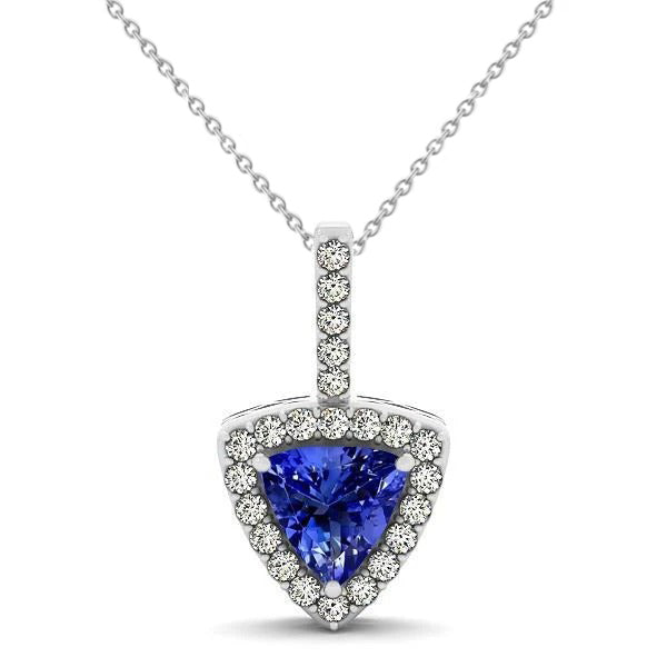 17 Ct Blue Tanzanite And Natural Earth Mined Diamonds Pendant Necklace White Gold 14K