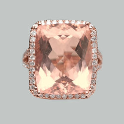 17 Ct Morganite And Natural Earth Mined Diamonds Anniversary Ring Gold Rose 14K