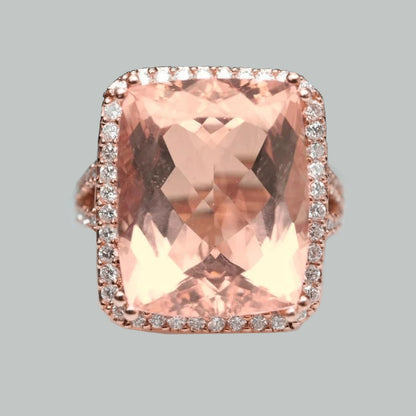  High Quality Fancy  Morganite And Diamonds Anniversary Ring Gold Rose