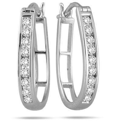 New  Round Cut Diamond Oval Style Hoop Earring  White Gold