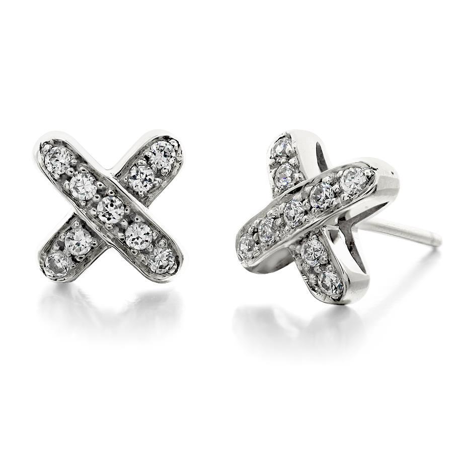 Round Diamond Cross Stud Earring White Gold Stud Earrings