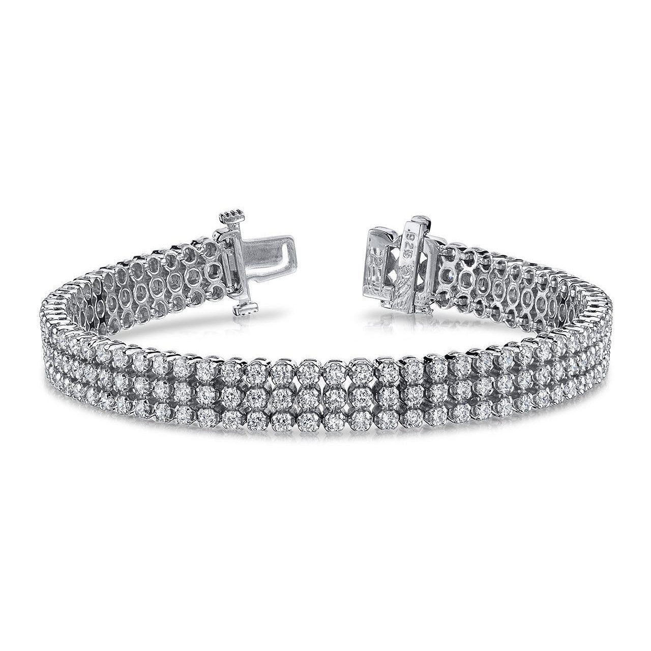 18 Ct Sparkling Round Diamonds Triple Strand Bracelet White Gold 14K Tennis Bracelet