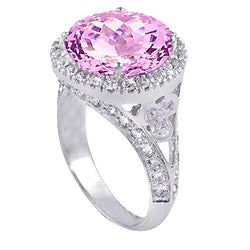 18.50 Ct Pink Kunzite With Diamonds Anniversary Ring White Gold 14K