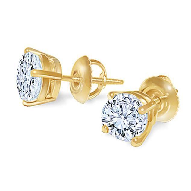 Brilliant Diamond Studs Earrings Screwback Yellow Gold Earring 