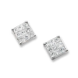 1.80 Carats Princess Diamond Stud Earring 14K White Gold