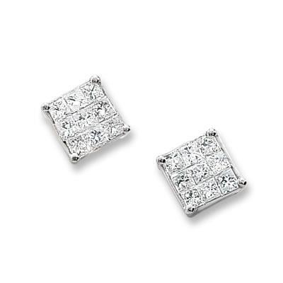 Brilliant  Princess Diamond Stud Earring  White Gold 