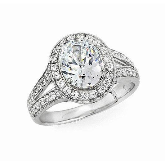 1.85 Carats Oval And Round Diamond Halo Engagement Ring White Gold 14K Halo Ring