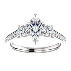 1.85 Ct. 3 Stone Marquise With Round Halo Diamonds Ring New