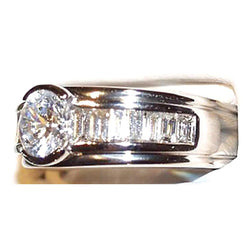 1.85 Carats Diamond White Gold 14K Men's Ring Half Bezel Set