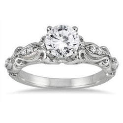 Round Natural Earth Mined Diamond Antique Style Ring 1.90 Carats White Gold 14K