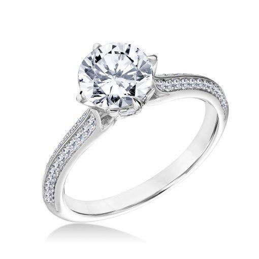 New Style White Gold Prong Set Sparkling Round Solitaire Ring with Accents 