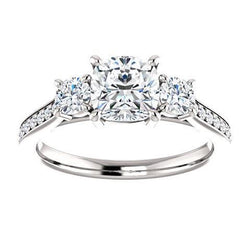 1.90 Ct 3 Stone Cushion Diamond Engagement Ring Band White Gold