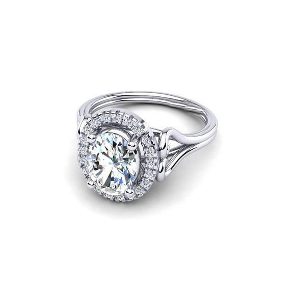 1.90 Ct Oval And Brilliant Cut Diamonds Anniversary Ring Halo Halo Ring