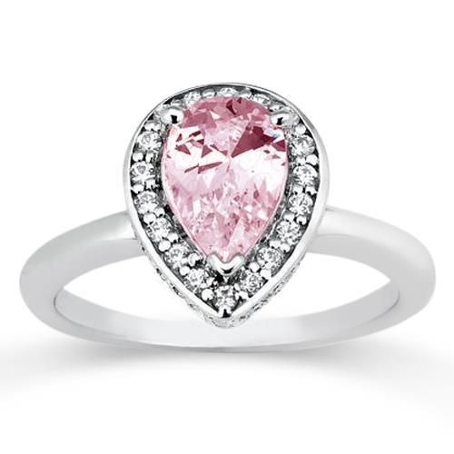 1.90 Ct Pear Pink Halo Diamond Solitaire With Accents Gemstone Ring Gemstone Ring