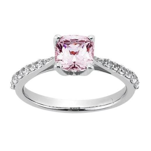  Brilliant Sparkling Pink Cushion White Diamonds Engagement   Gemstone Gemstone Ring
