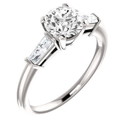 1.90 Carat Round Baguette Natural Earth Mined Diamonds Three Stone Ring