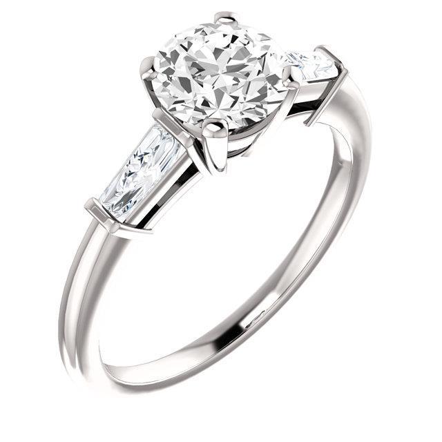 1.90 Carat Round Baguette Diamonds Three Stone Ring Three Stone Ring