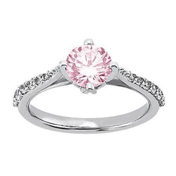 1.91 Carat Round Pink Sapphire White Wedding Ring Gemstone