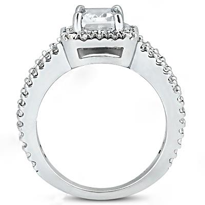 Halo Ring 2.71 Ct. Emerald Diamond Halo Engagement Ring Split Shank Prong Setting White Gold 14K