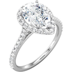 Natural  Pear Center Halo Diamond Anniversary Ring 1.95 Carats White Gold 14K