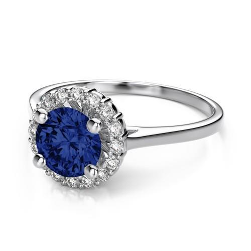 High Quality Unique Round Ceylon Sapphire Diamond Ring Gemstone Ring