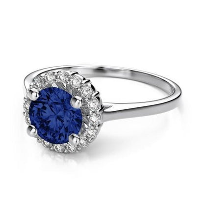 High Quality Unique Round Ceylon Sapphire Diamond Ring Gemstone Ring