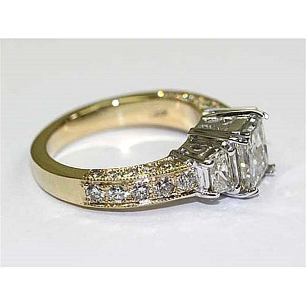 Solitaire Ring with Accents 2.75 Carat F Vs1 Three Stone Diamond Ring Diamond Gold Ring